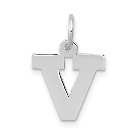 14k White Gold, Amanda Collection, Small Block Style Initial V Pendant - Picture 1 of 5